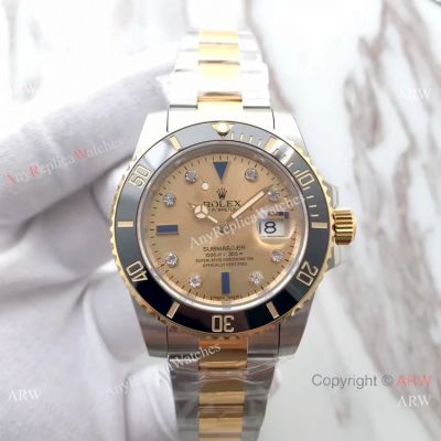 EW Factory Copy Rolex Submariner Swiss 3135 Watch Two Tone Gold Dial